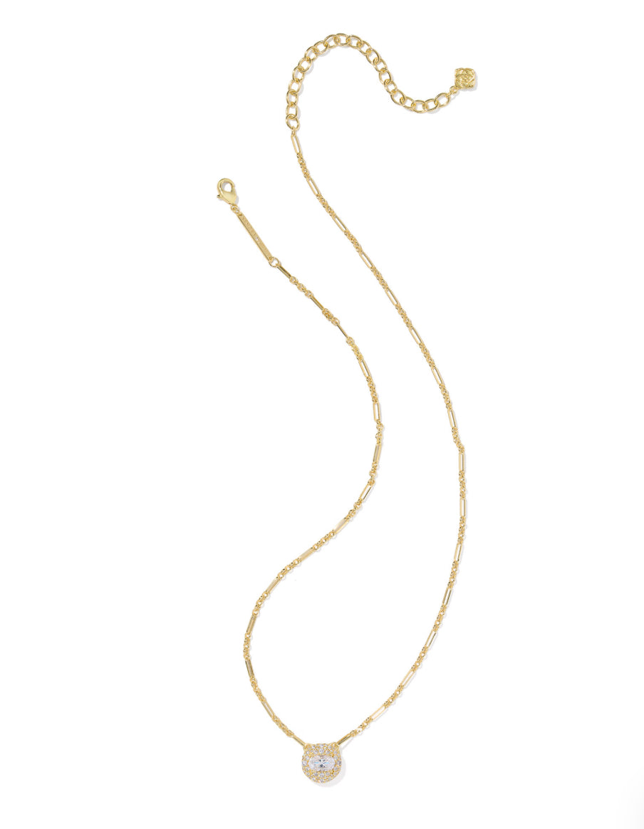 BELLA SHORT PENDANT NECKLACE -  GOLD TONE WITH WHITE CZs