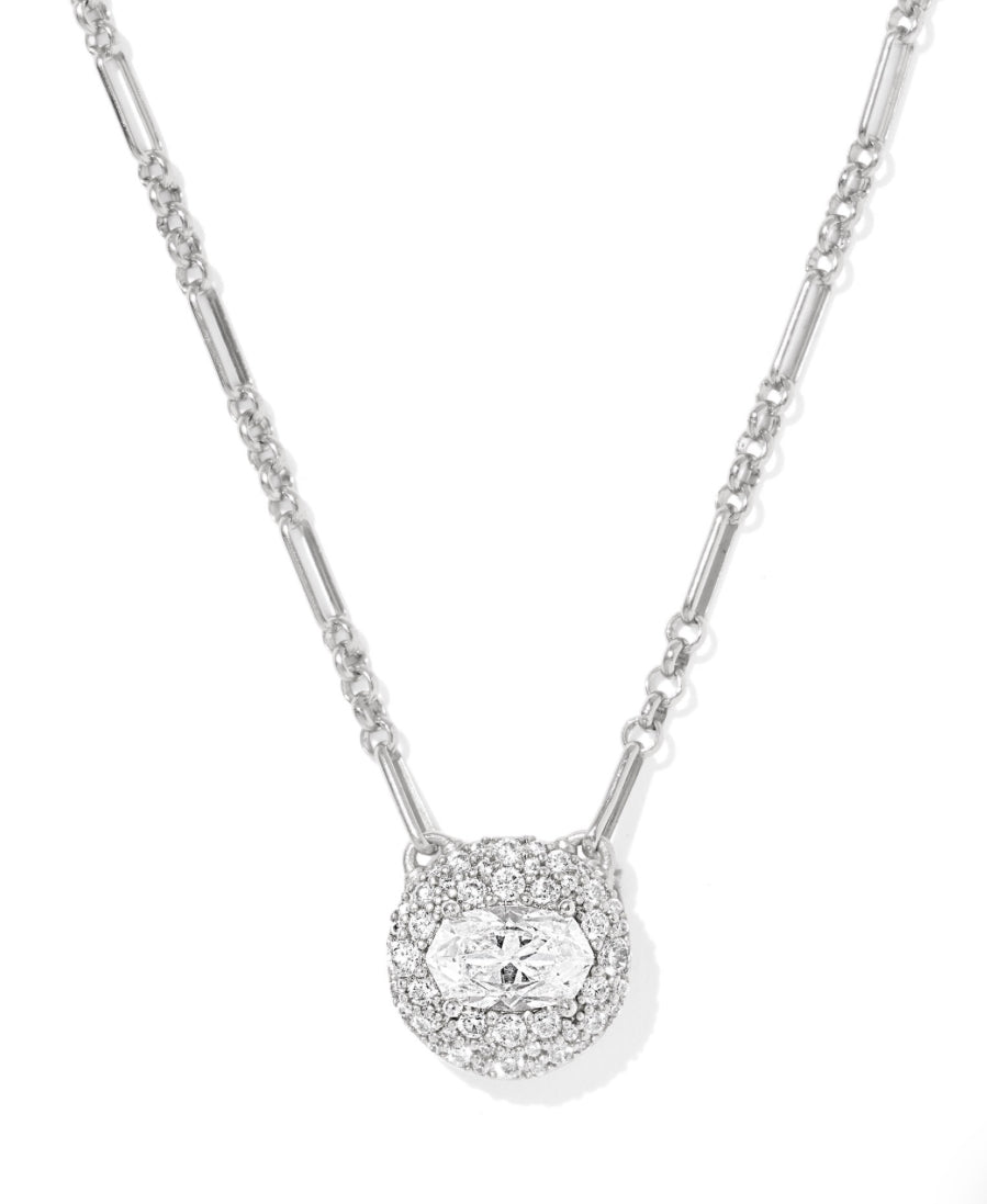 BELLA SHORT PENDANT NECKLACE -  SILVER TONE WITH WHITE CZs