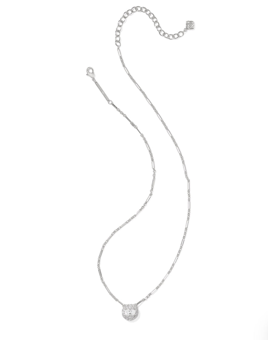 BELLA SHORT PENDANT NECKLACE -  SILVER TONE WITH WHITE CZs