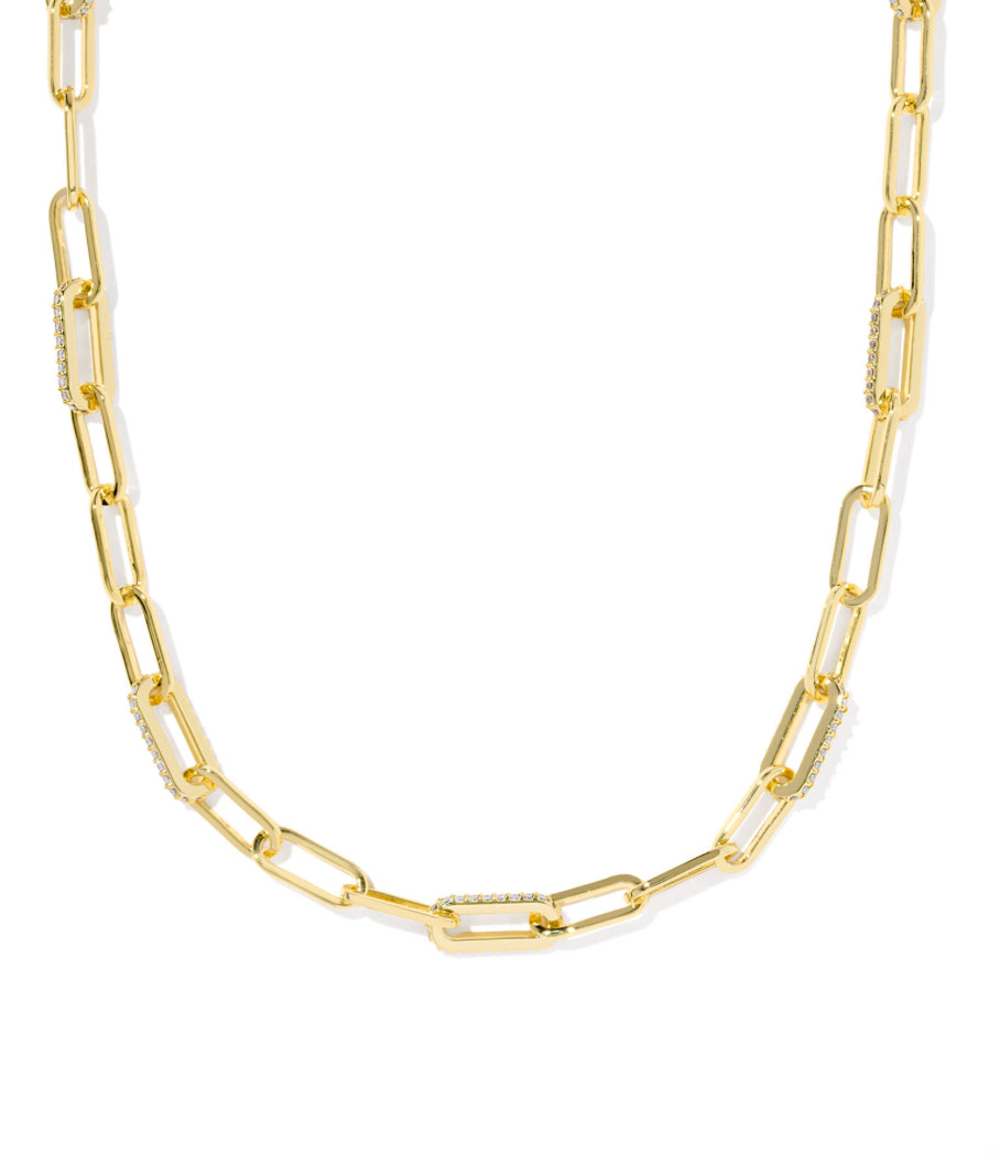 BELLA LINK CHAIN NECKLACE - GOLD TONE WITH WHITE CZs