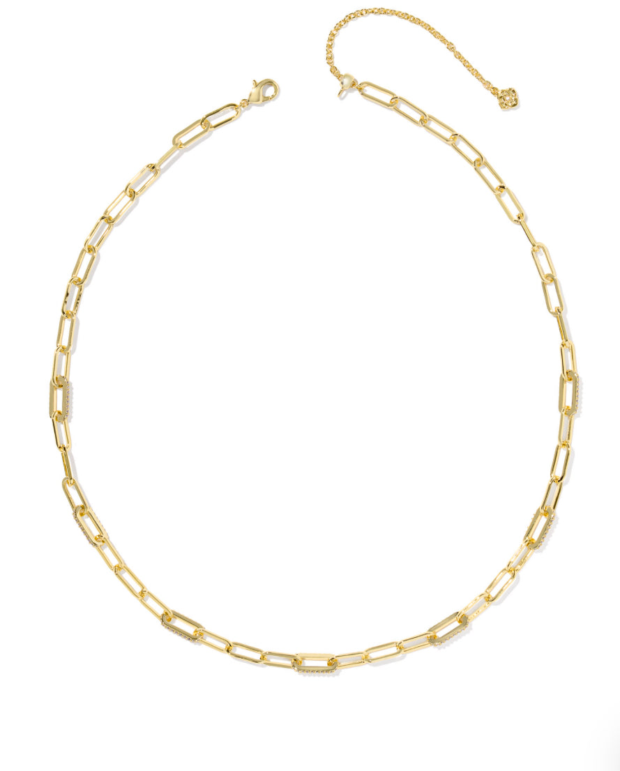 BELLA LINK CHAIN NECKLACE - GOLD TONE WITH WHITE CZs
