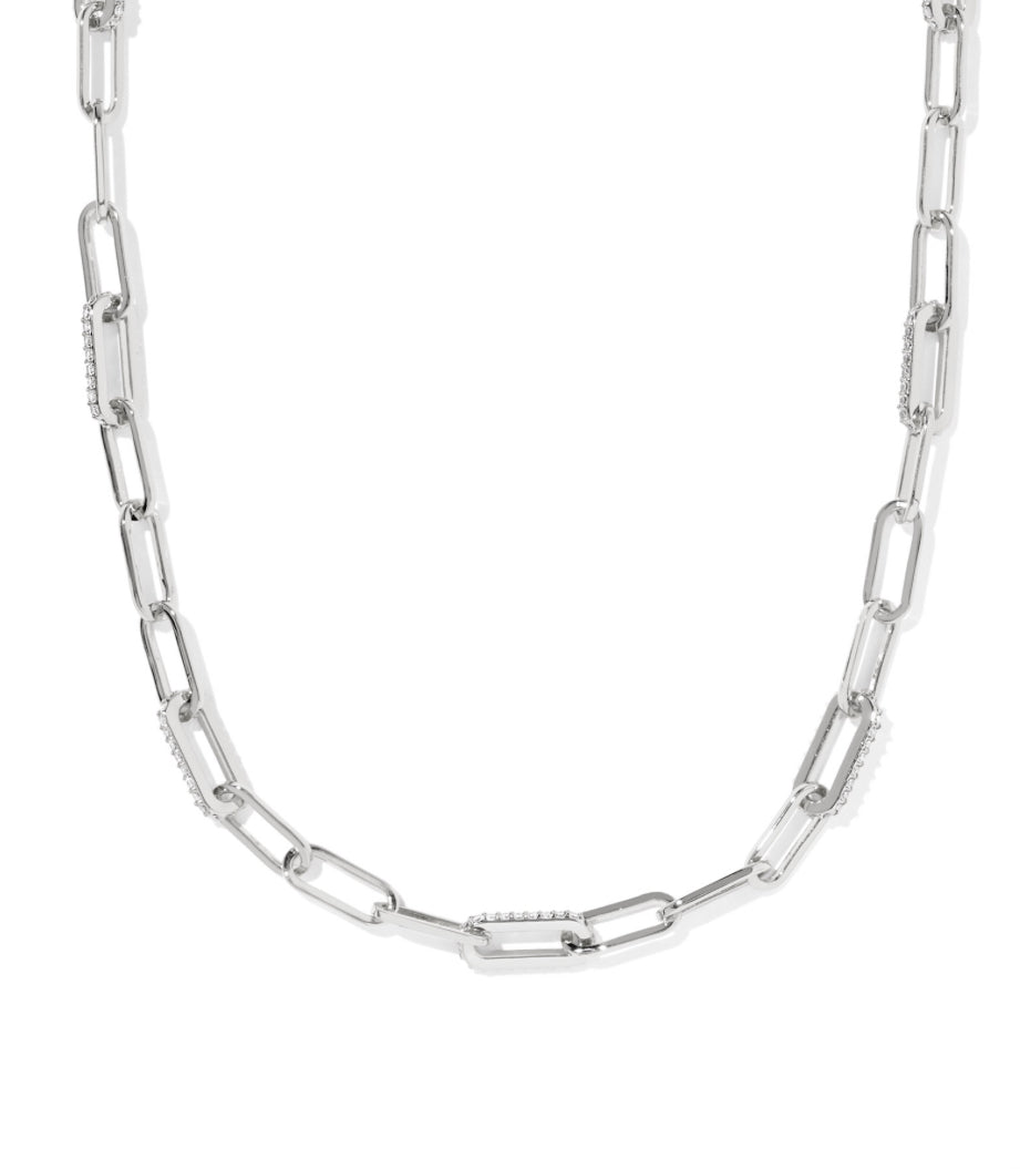 BELLA LINK CHAIN NECKLACE - SILVER TONE WITH WHITE CZs