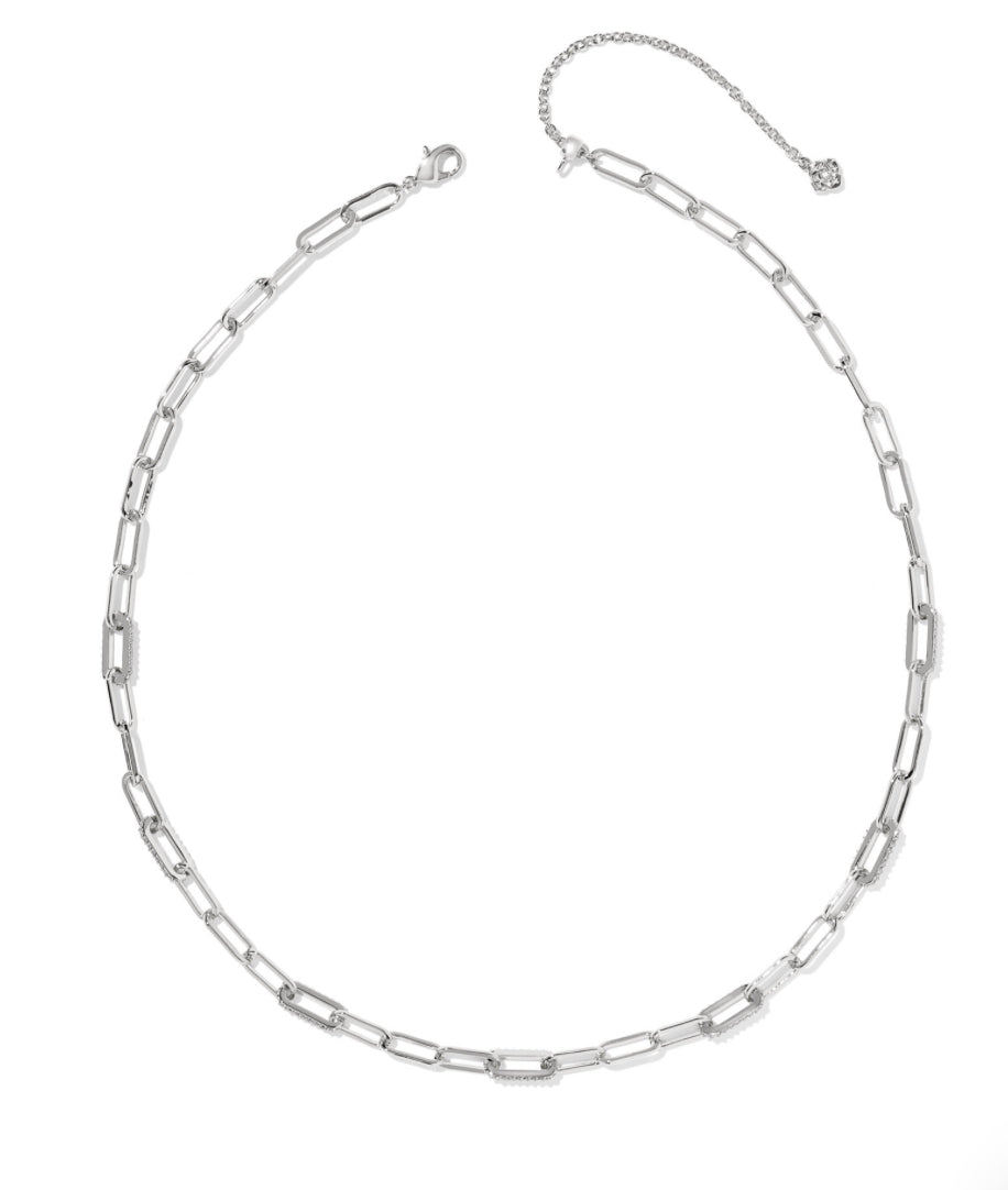 BELLA LINK CHAIN NECKLACE - SILVER TONE WITH WHITE CZs