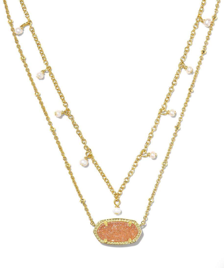 ELISA PEARL MULTI STRAND NECKLACE - GOLD SAND DRUSY
