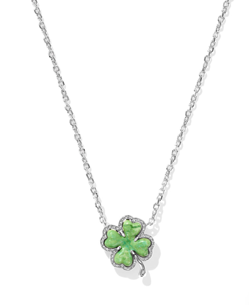 CLOVER SHORT PENDANT NECKLACE - KENDRA SCOTT -SILVER TONE RHODIUM PLATED OVER BRASS