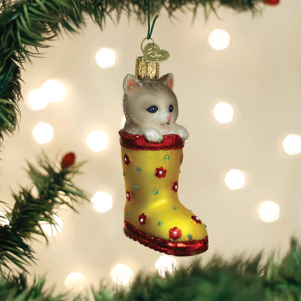 KITTEN IN RAIN BOOT - Old World Christmas