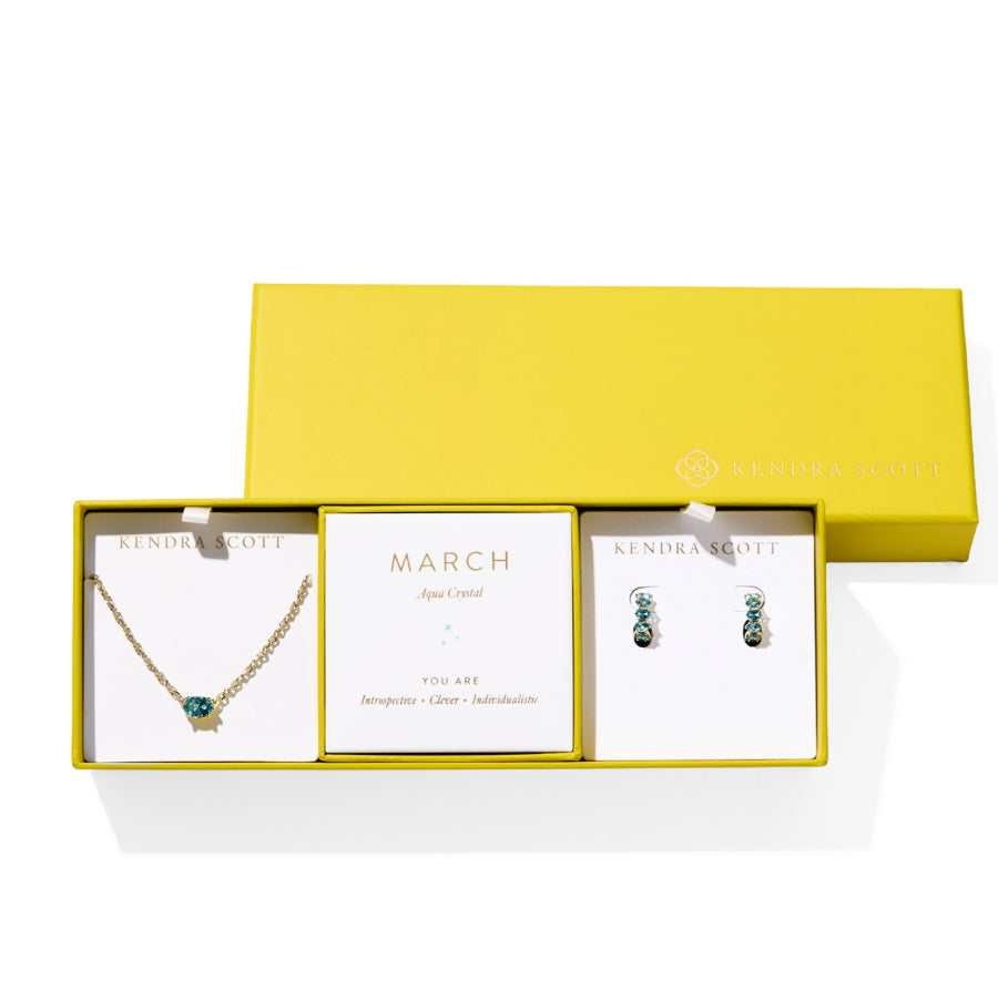CALIN BIRTHSTONE GIFT SET GOLD TONE  (MARCH) AQUA CRYSTAL - KENDRA SCOTT