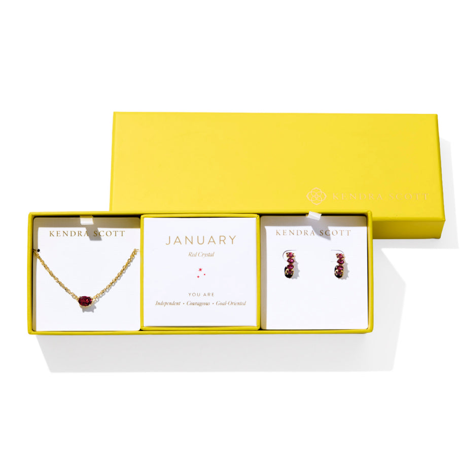 CALIN BIRTHSTONE GIFT SET GOLD TONE  (JANUARY) RED CRYSTAL - KENDRA SCOTT