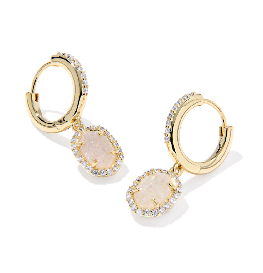 DAPHNE CRYSTAL FRAME HUGGIE EARRINGS IRIDESCENT DRUSY -KENDRA SCOTT