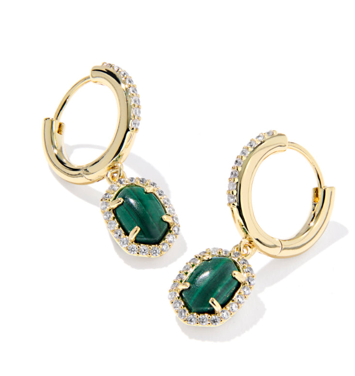 DAPHNE CRYSTAL FRAME HUGGIE EARRINGS GREEN MALACHITE  -KENDRA SCOTT
