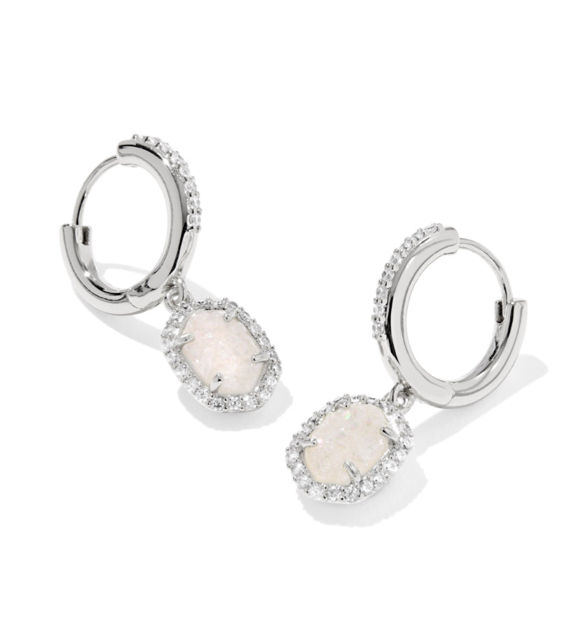 DAPHNE CRYSTAL FRAME HUGGIE EARRINGS SILVER TONE RHODIUM OVER BRASS IRIDESCENT DRUSY   -KENDRA SCOTT