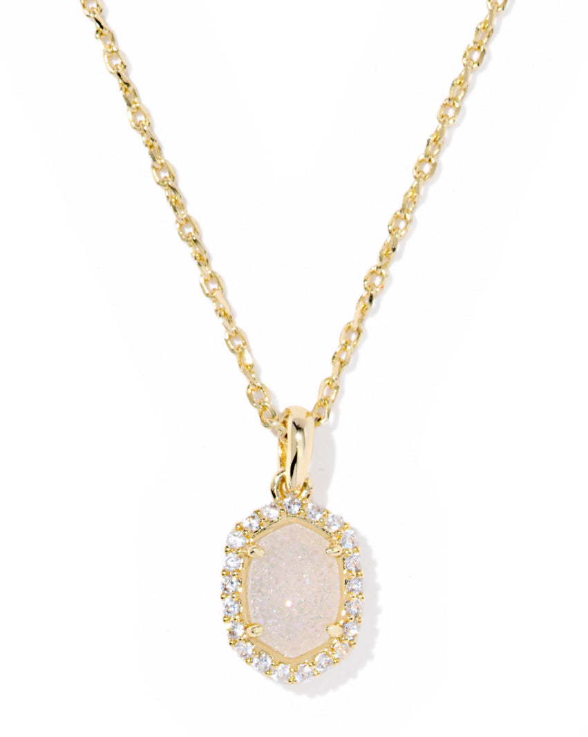 DAPHNE CRYSTAL FRAME SHORT PENDANT NECKLACE GOLD TONE IRIDESCENT DRUSY - KENDRA SCOTT