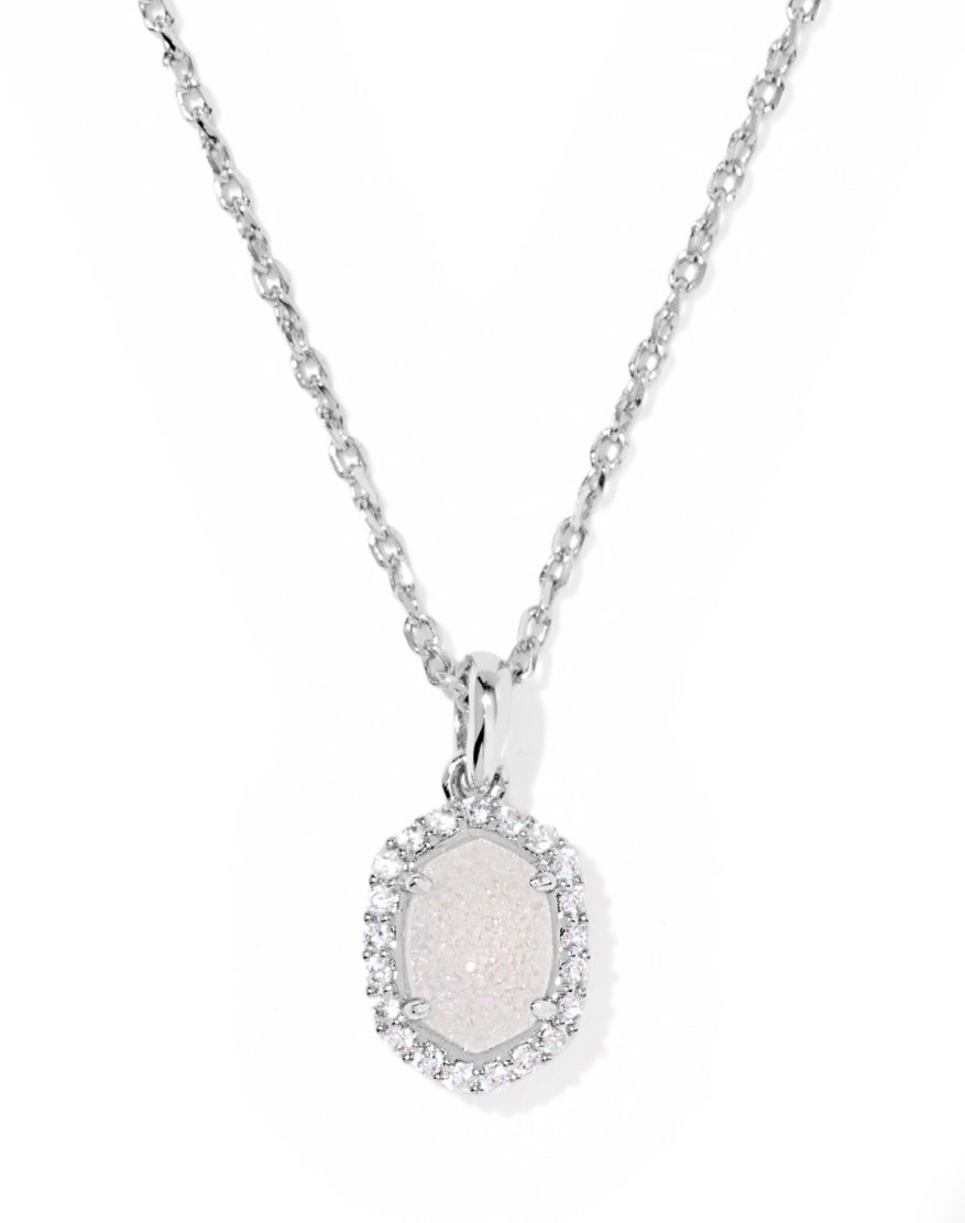 DAPHNE CRYSTAL FRAME SHORT PENDANT NECKLACE SILVER TONE IRIDESCENT DRUSY - KENDRA SCOTT