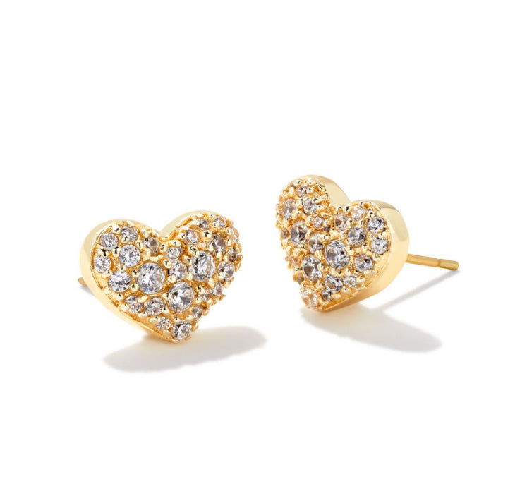 ARI CRYSTAL HEART PAVE EARRINGS  -  GOLD TONE - KENDRA SCOTT