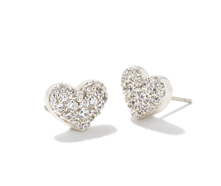 ARI CRYSTAL HEART PAVE EARRINGS  - SILVER TONE - KENDRA SCOTT