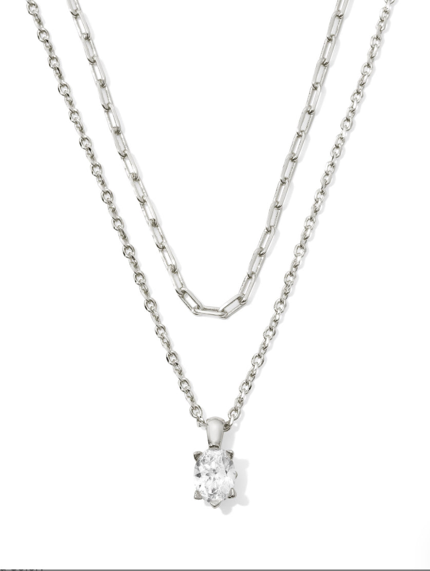 CAILIN MULTI STRAND NECKLACE WITH SINGLE CLEAR STONE  - KENDRA SCOTT SILVER TONE RHODIUM PLATED
