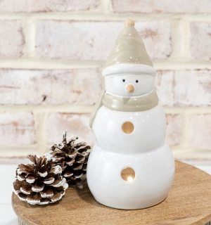 BEIGE/WHITE SNOWMAN DECOR