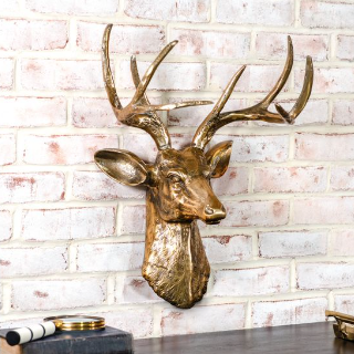 21.6" ANTIQUE GOLD DEER HEAD WALL HANGER