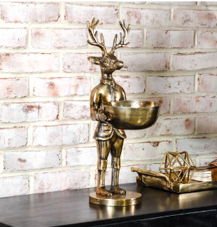 19" ANTIQUE GOLD DEER WITH BOWL