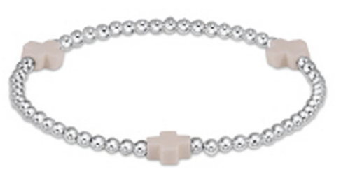 enewton - 6.25" Signature Cross Sterling Pattern 3mm Bead Bracelet - Off White