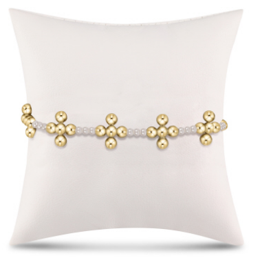 enewton - 6.25" Signature Cross Sincerity Pattern Pearl 3mm Bead Bracelet - Classic Beaded Signature Cross Gold - 4mm Bead Gold