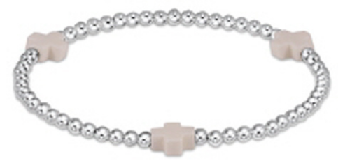 enewton - 7.25" Signature Cross Sterling Pattern 3mm Bead Bracelet - Off-White