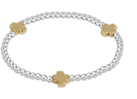 enewton - 6.25" Signature Cross Sterling Mixed Metal Pattern 3mm Bead Bracelet - Gold