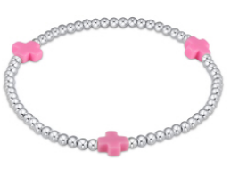 enewton - 6.25" Signature Cross Sterling Pattern 3mm Bead Bracelet - Bright Pink