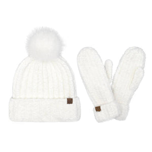 Cozy Yarn Hat and Mitten Set SEE0111: Taupe