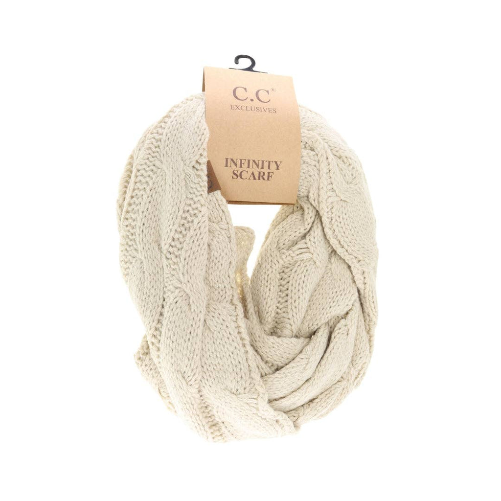 Solid Cable Knit CC Infinity Scarf SF800: Beige