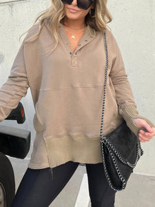 Half button ribbed sweatshirt: Sand