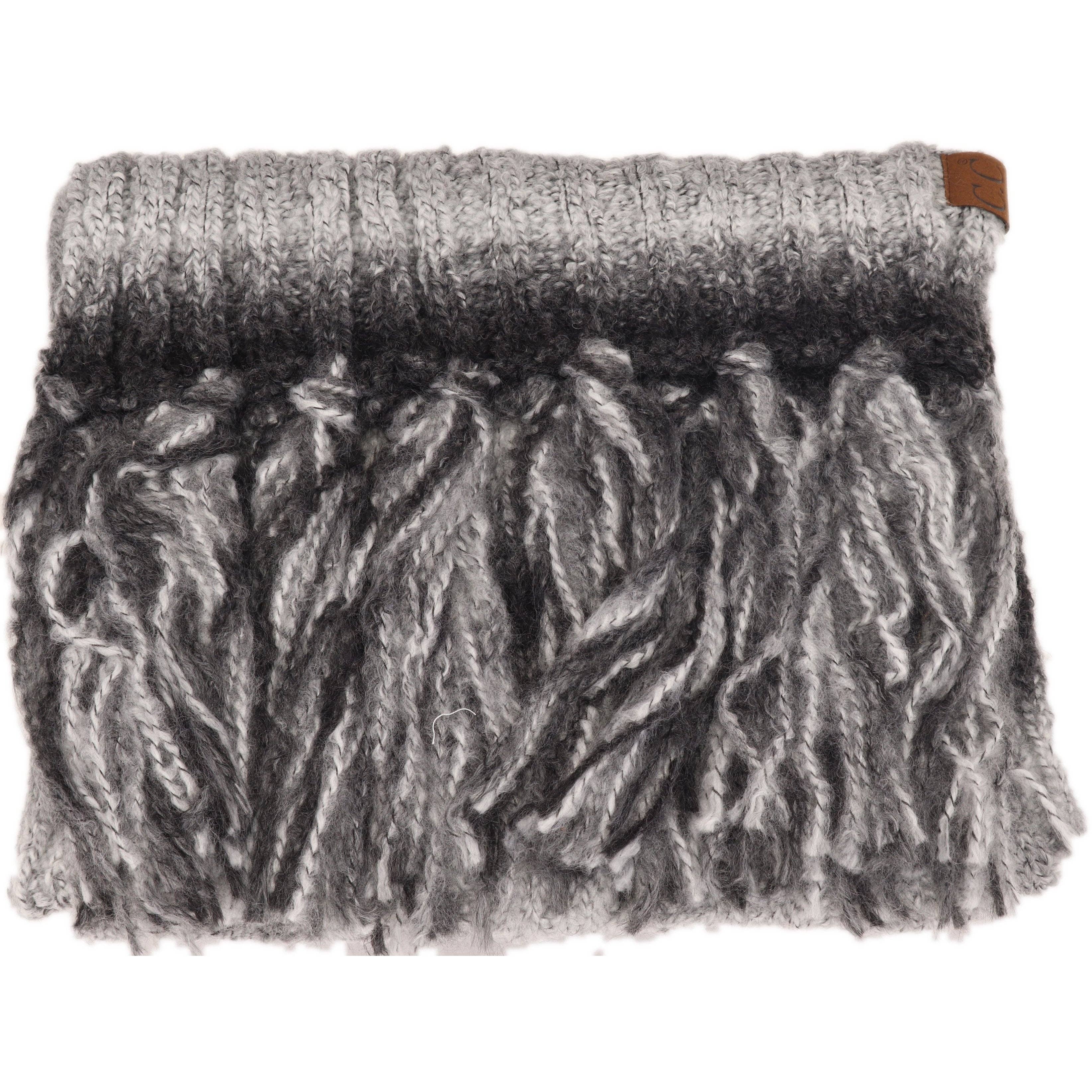 Ombre Knit Scarf with Fringe SF9004: Black/Grey Mix