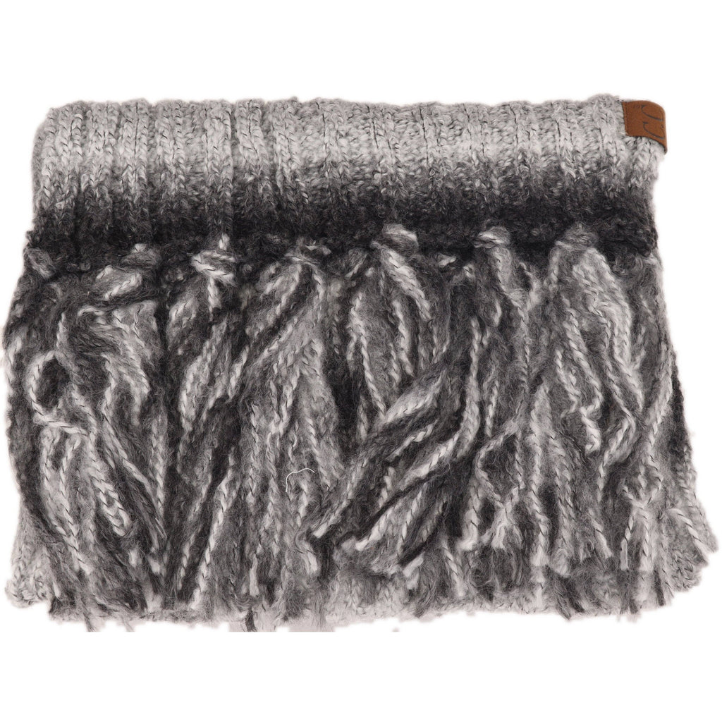 Ombre Knit Scarf with Fringe SF9004: Black/Grey Mix
