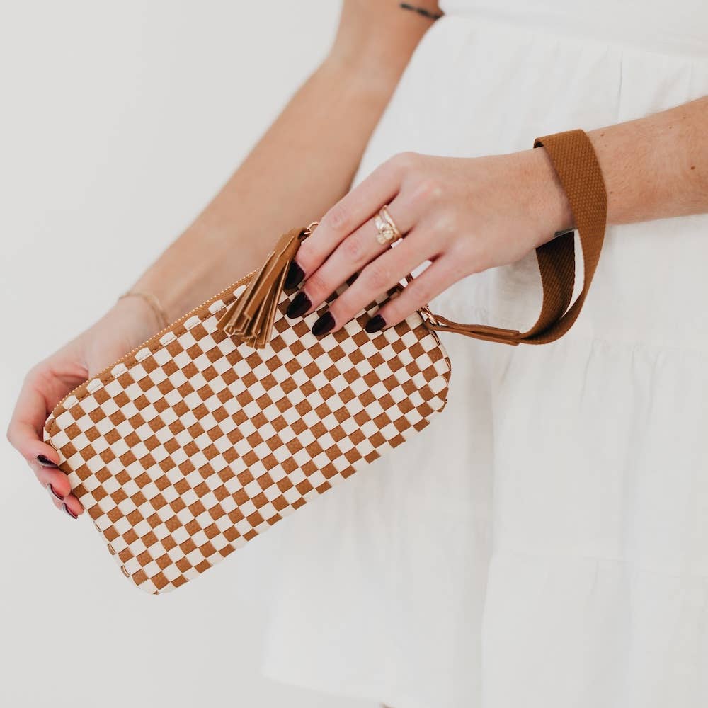Emma Woven Clutch Wristlet: Navy Checkered