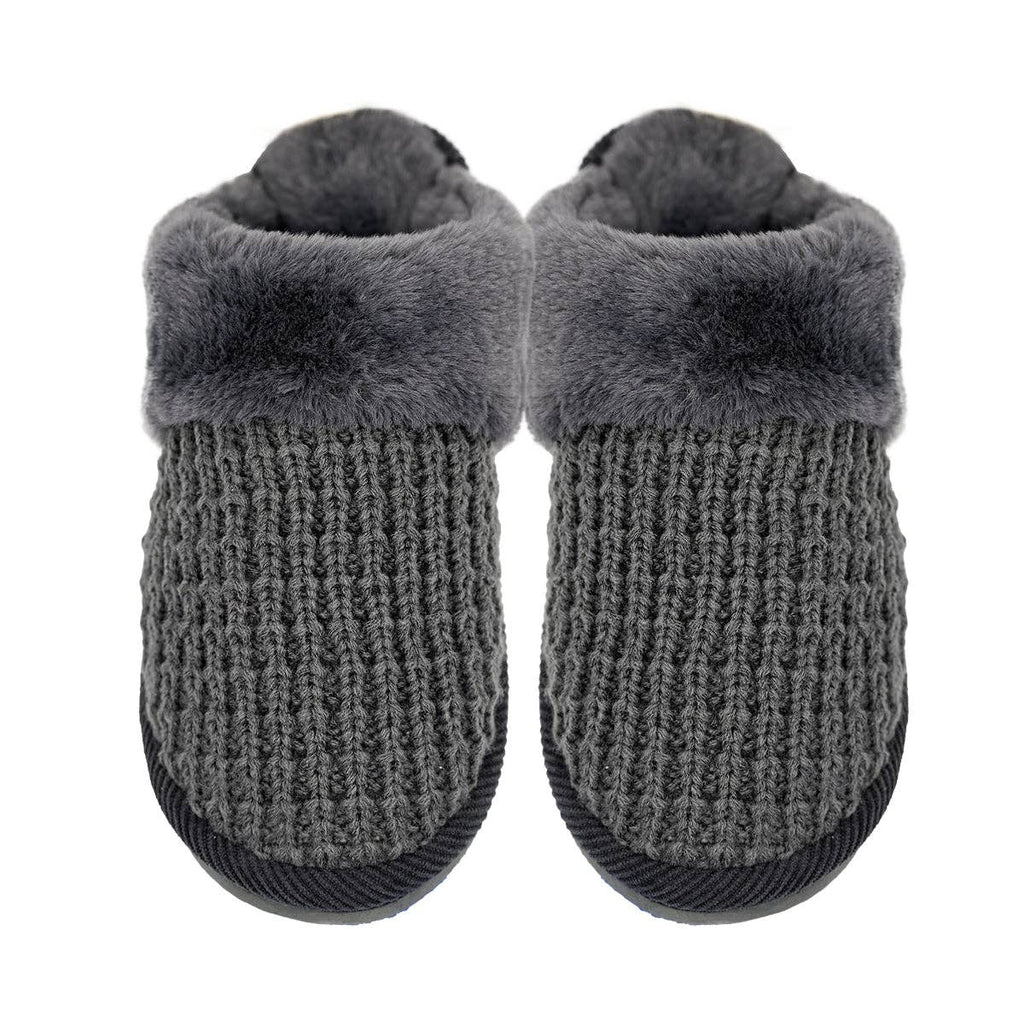 Waffle Knit Faux Fur C.C Slippers SPE0032: Grey / SM/MD