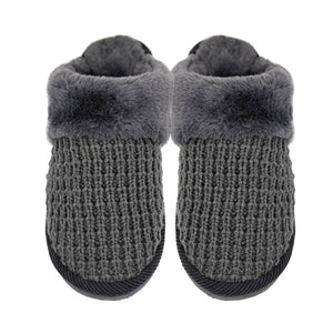 Waffle Knit Faux Fur C.C Slippers SPE0032: Grey / MD/LG