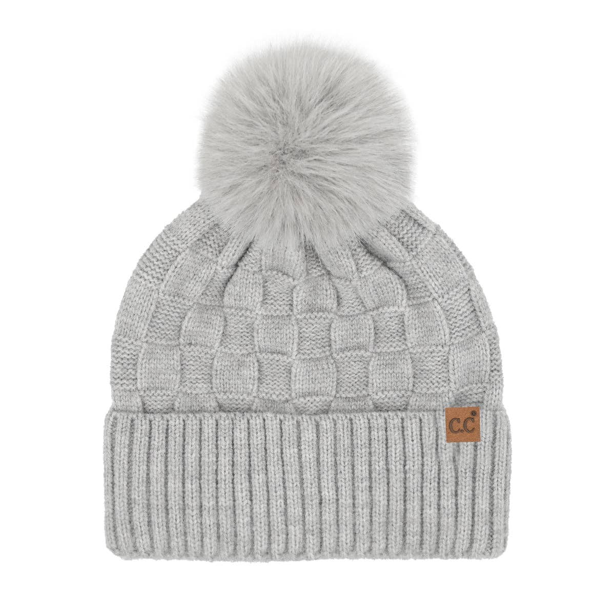 Woven Checkered Texture Pom C.C Beanie HTC0094: Beige