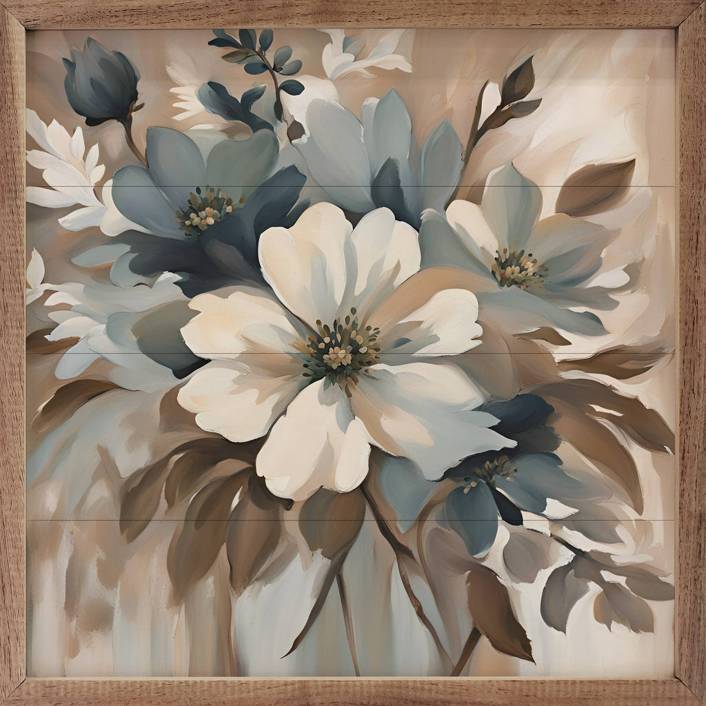 Blue And Tan Floral Display: 4 x 4 x 1