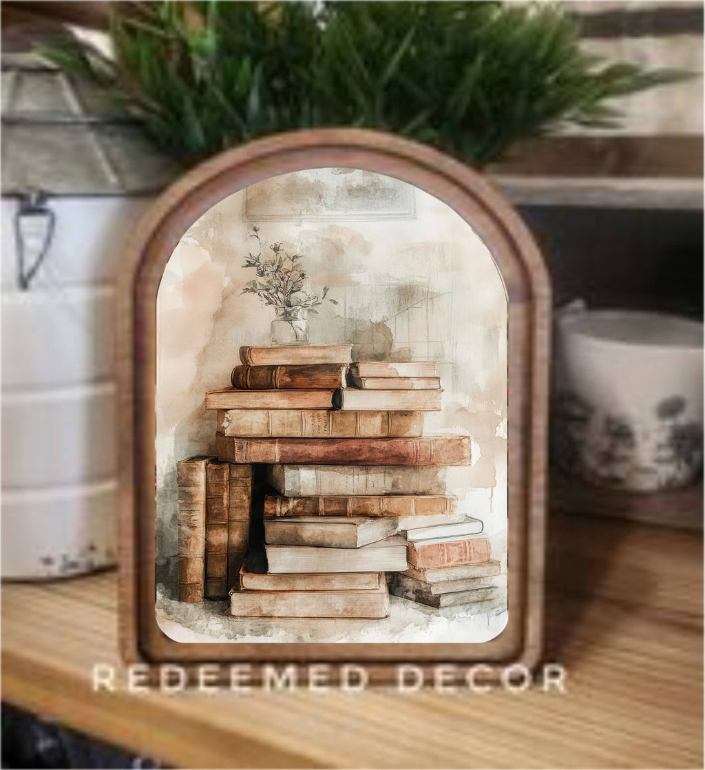 Arch Top Books Framed Art   : 6x8"