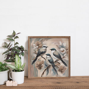 Three Birds On Floral Branch: 8 x 8 x 1.5
