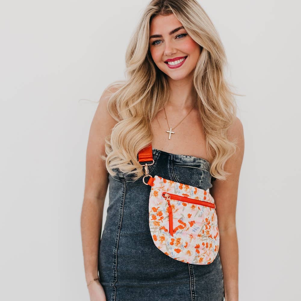 Jolie Puffer Belt Bag NEW COLORS!: Watercolor Orange Floral