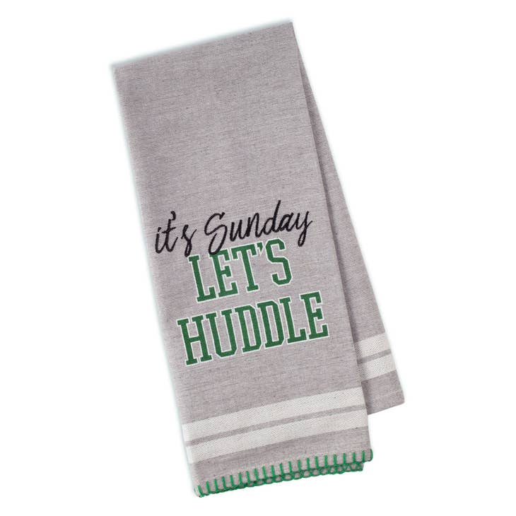 It's Sunday Let's Huddle Embellished Dishtowel