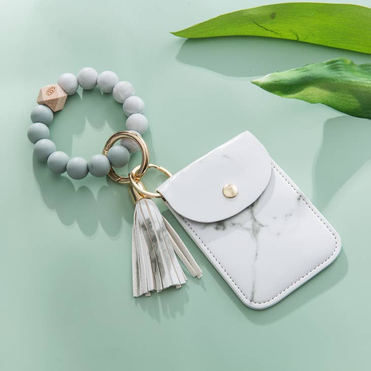 Silicone Bracelet Tassel Card & Coin Purse Wallet - Marble