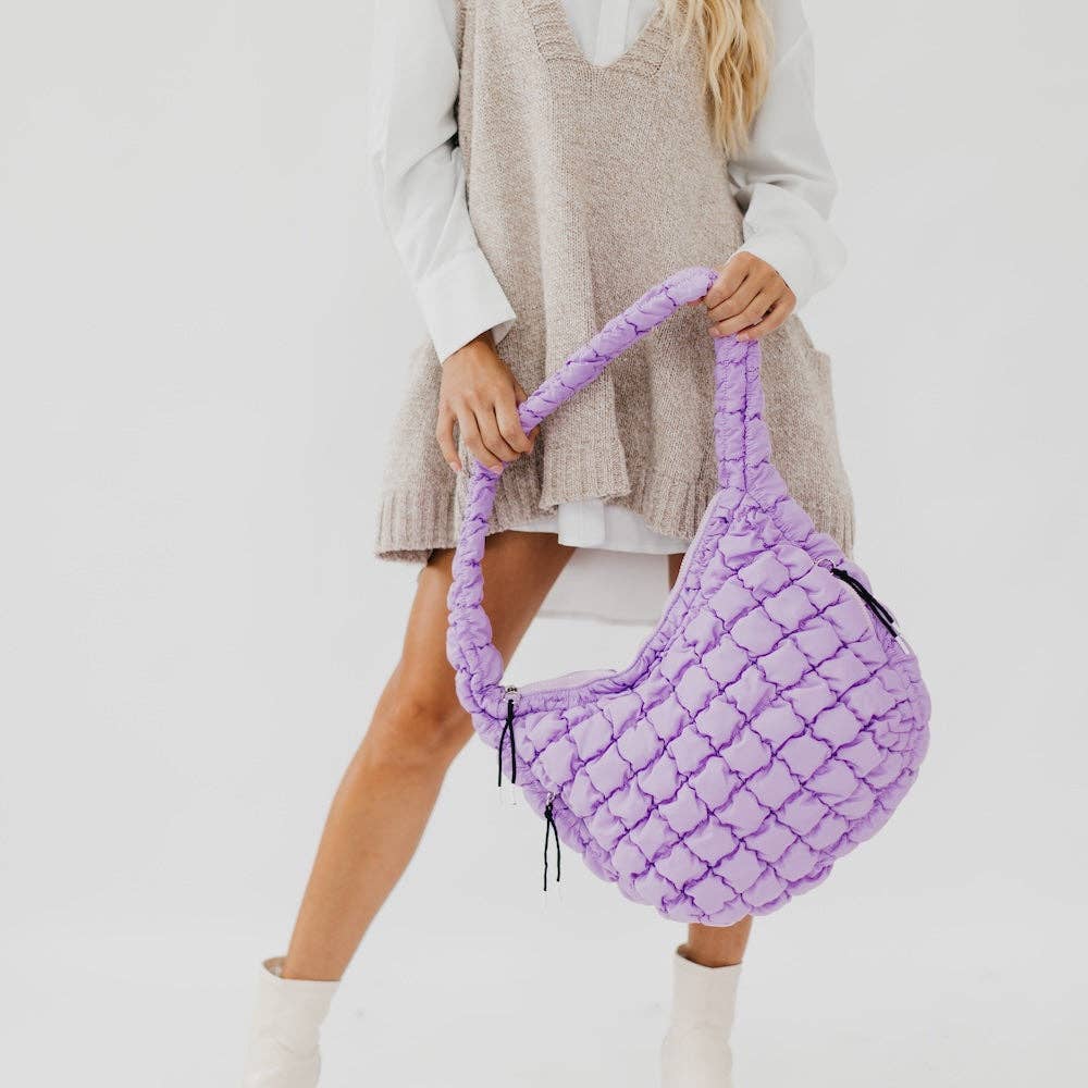 Carmen Quilted Hobo Tote Bag: Tan