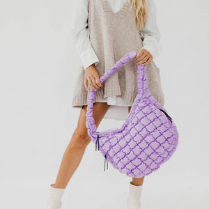 Carmen Quilted Hobo Tote Bag: Tan