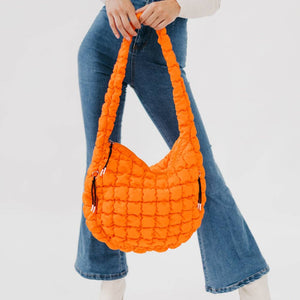 Carmen Quilted Hobo Tote Bag: Tan