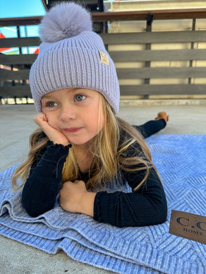KIDS Ear Flap Double Pom C.C Beanie KDHTC0078: NEW-Sage