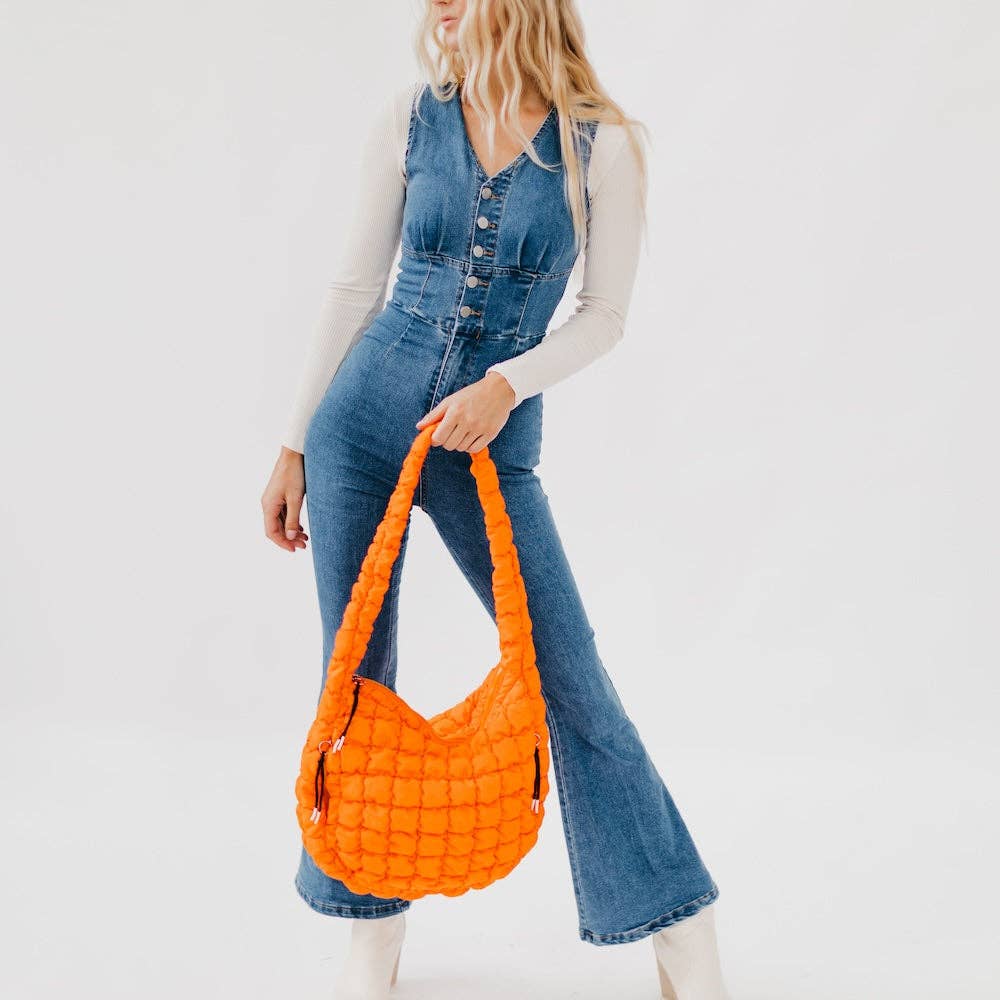 Carmen Quilted Hobo Tote Bag: Tan