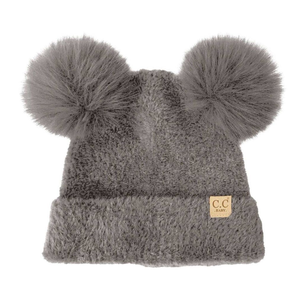 BABY Chenille Double Pom C.C Beanie BBHTC0038: Lt. Mel. Grey