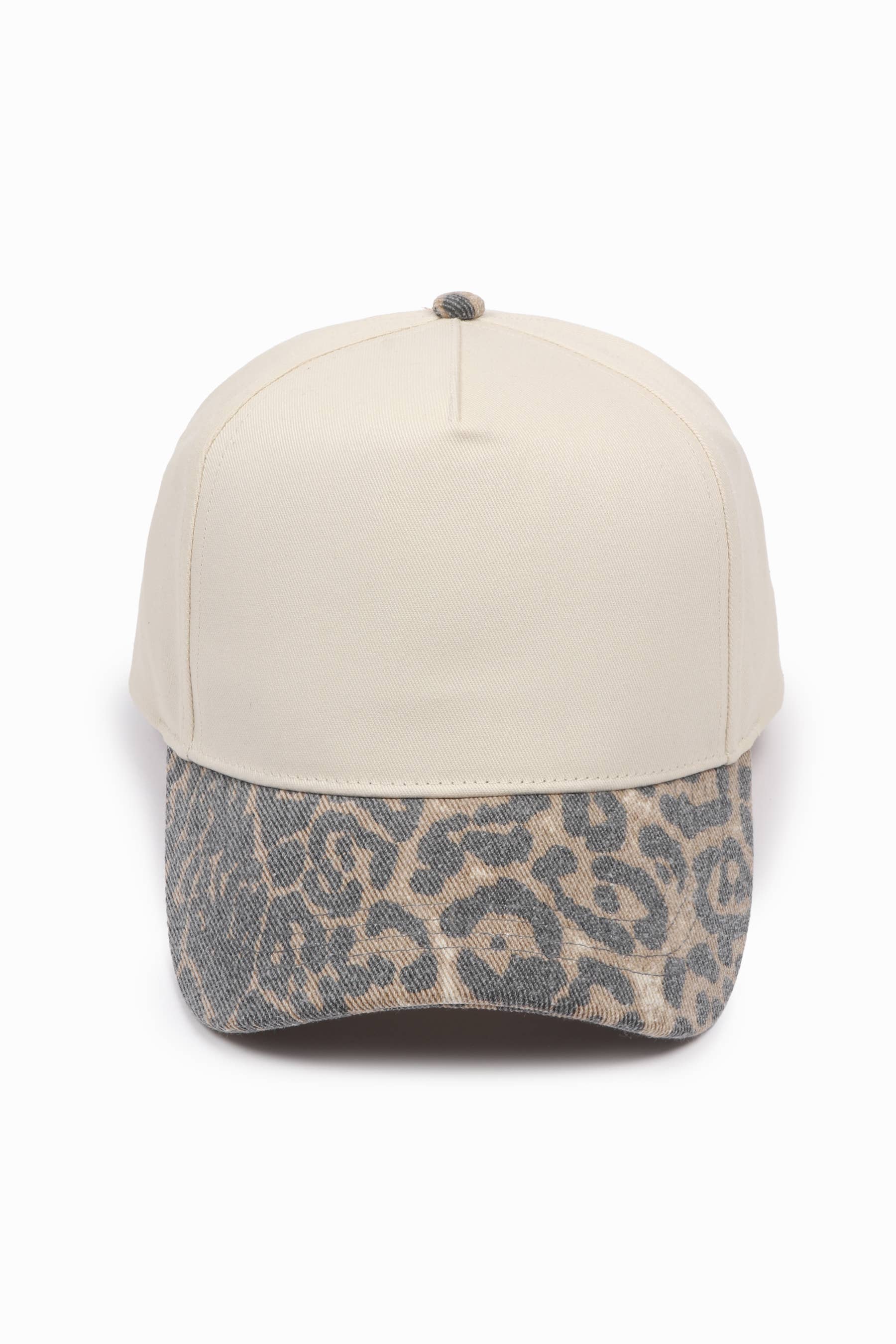 Washed Leopard Print 5 Panel Baseball Hat: Leopard